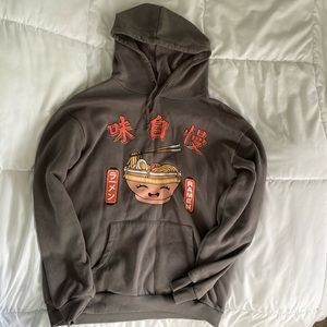 Social Scene, medium grey ramen hoodie.